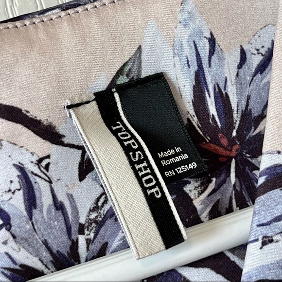 TOPSHOP Structured Champagne Floral Satiny A-Line Mini Dress—SZ. 4 - Picture 11 of 13